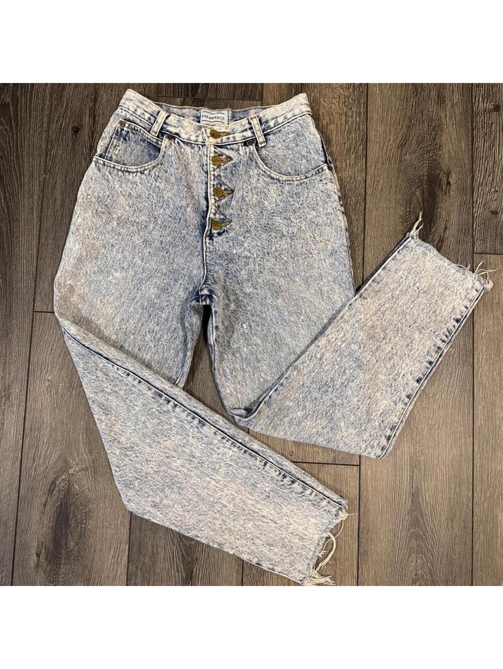 Vintage Palmetto's Acid Wash Button Fly Mom Jeans Size 9 High Rise Raw Hem
